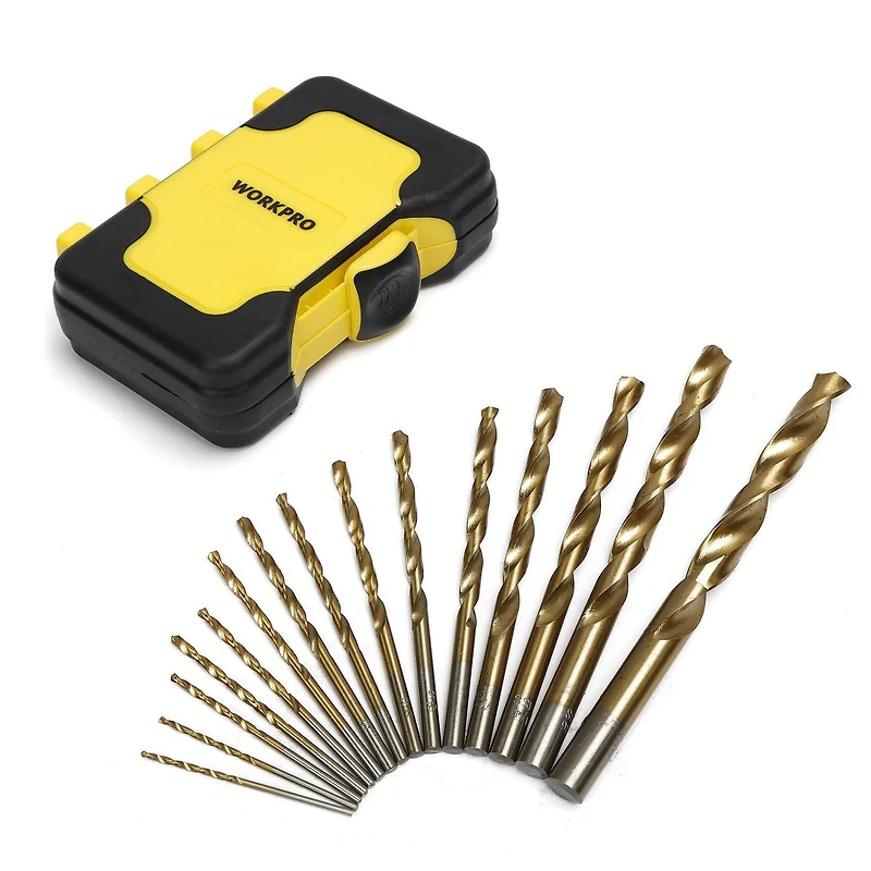 WorkPro titane enduit HSS foret Set-15 pièce, boîtier en plastique