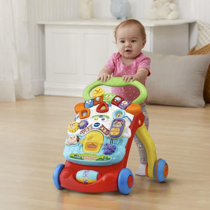 VTech Stroll & Discover Activity Walker, Red, Grow with Me Baby & Toddler Toy - English Version, 9-36 months