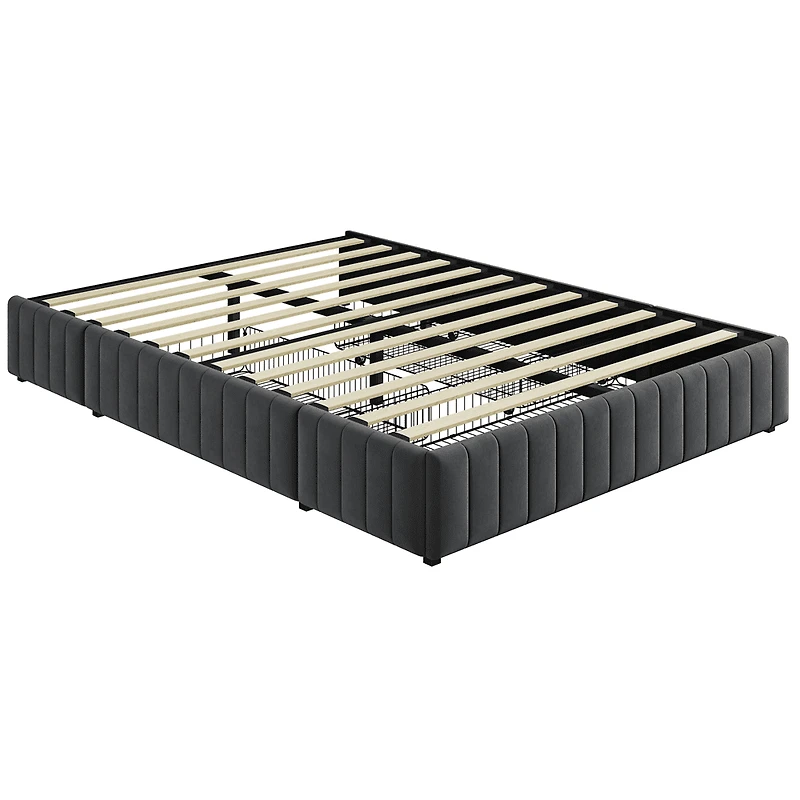 Fullfurnique Upholstered Platform Bed Frame with Three Storage Drawers, Full, Dark Gray