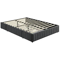 Fullfurnique Upholstered Platform Bed Frame with Three Storage Drawers, Full, Dark Gray
