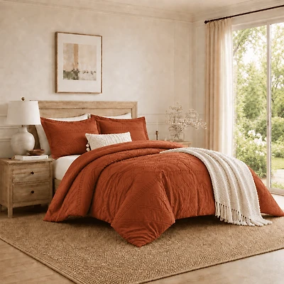 Ensemble de housse de couette à texture douce à motif losange Swift Home, literie toutes saisons avec fermeture éclair, avec taies d’oreiller, simple