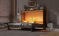Noble House Full Size Murphy Bed with LED Light,Brown