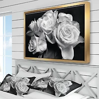 Designart Bunch of Roses Black and White FLOAT FRAME WALL ART