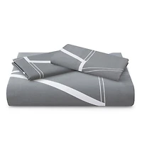 Marina Decoration Soft Silky Rich Printed Rayon from Bamboo All Season Duvet Cover Fitted Sheet Ensemble Bedding Set with Zipper and Corner Tie, Modern Fantasy Geometric Pattern
