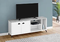 Monarch Specialties Tv Stand, 60 Inch, Console, Media Entertainment Center, Storage Cabinet, Living Room, Bedroom, Laminate, Metal, Grey, White, Contemporary, Modern