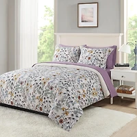 Mainstays All in One Reversible Comforter and Sheet Set, 7-Piece, Full, White Multi Floral