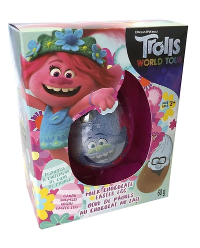 Trolls oeuf de pâques<br>au chocolat au lait<br>avec Trolls a la guimauve