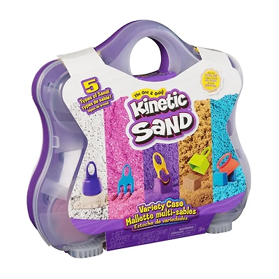 Kinetic Sand, Mallette de sables assortis avec sable de plage, sable fluo et sable scintillant (907 grammes) et 5 outils, boîte de rangement réutilisable, jouets sensoriels pour enfants à partir de 3