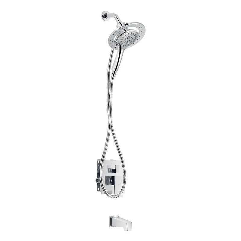 The akuaplus® 3-way diverter Pressure Balance Bath Shower Valve Set square with Magnetic Hand Shower 3 settings with Shower head, and Spout chrome finish