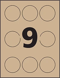 Avery Kraft Brown Round Labels, 2½" Diameter, Permanent Adhesive, for Laser and Inkjet Printer - 72808