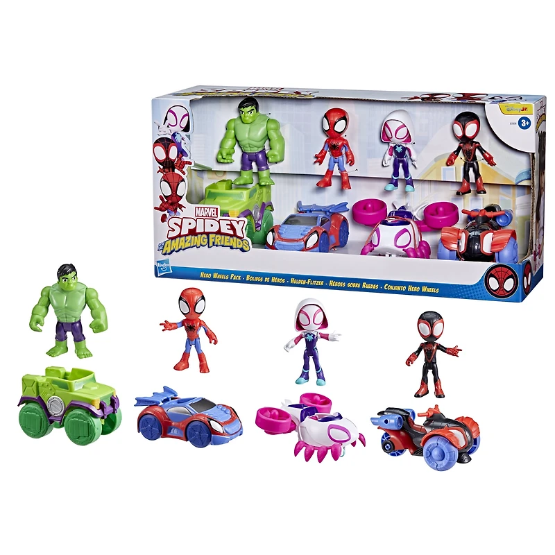 Marvel Spidey and His Amazing Friends Hero Wheels Pack Toy Vehicle and Action Figure Set