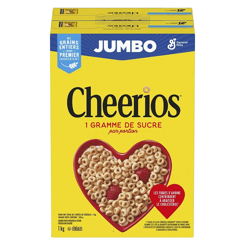 Original Cheerios Breakfast Cereal, Jumbo Size, Whole Grains, 500gx2