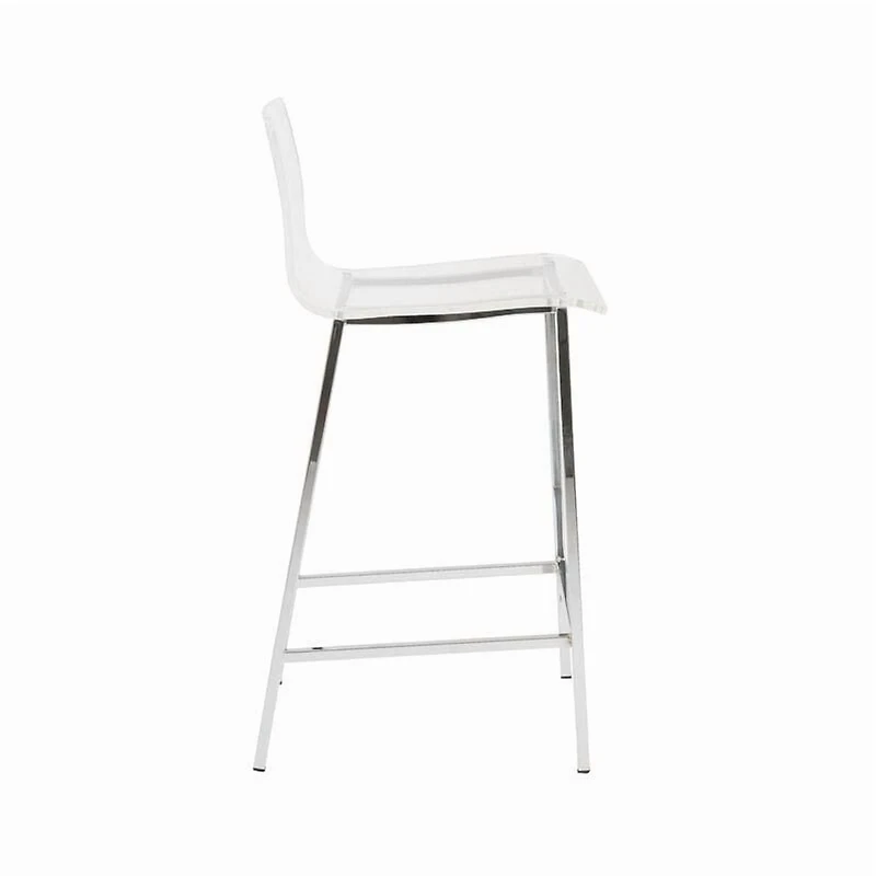 Clear Acrylic Stool with Chrome Leg – Tall Minimalist Stool with Transparent Seat, Footrest, Modern Design for Bars, Kitchens, and Contemporary Spaces