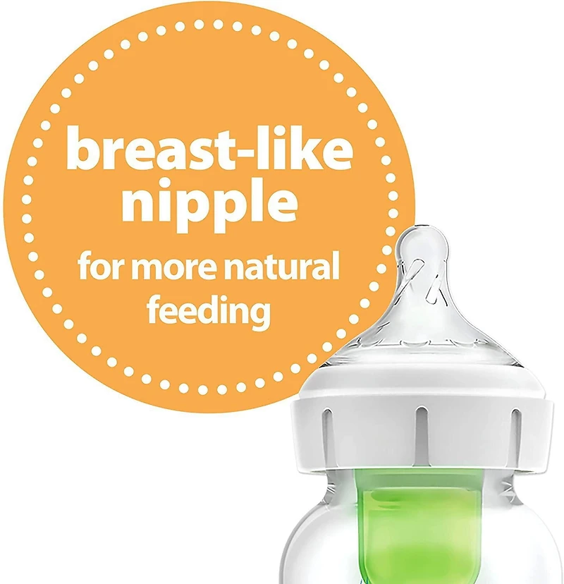 Dr. Brown's Natural Flow Anti-Colic Options+ Wide-Neck Baby Bottle, 4 x 9oz Bottles, Level 1 Nipple, 0m+