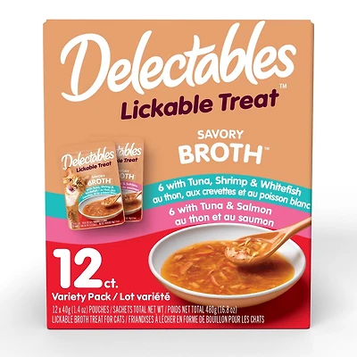 Delectables Friandises à Lécher en Bouillon Assortiment Lot de 12 pour Chats