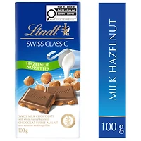 Lindt SWISS CLASSIC Hazelnut Milk Chocolate Bar, 100 Grams