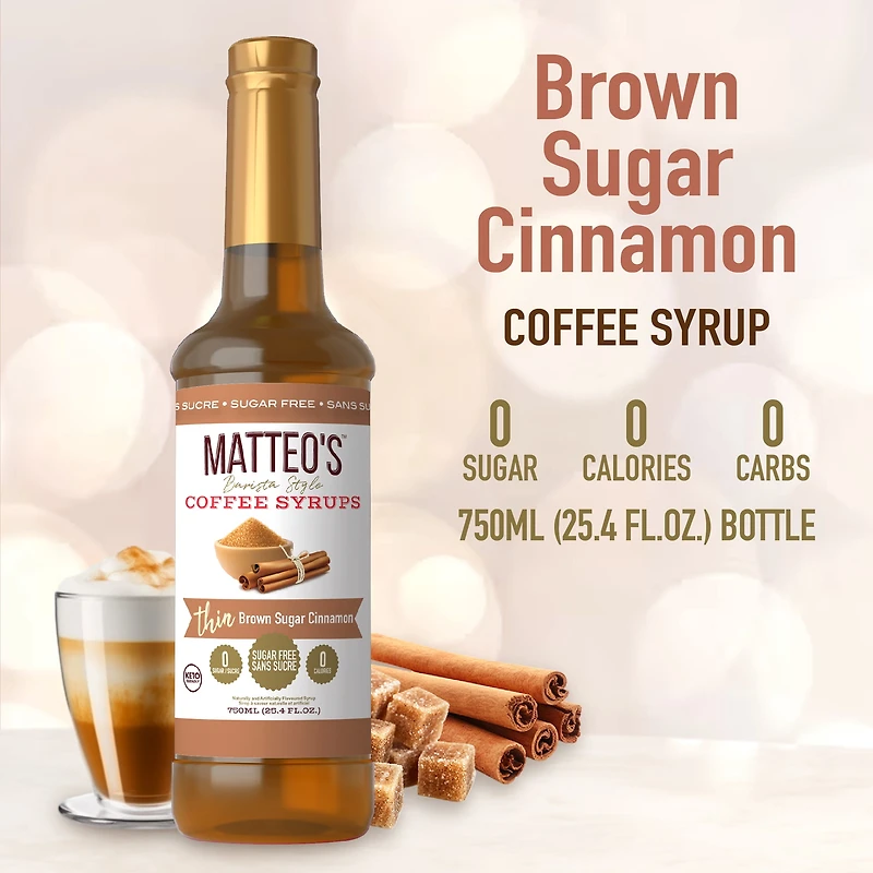Matteo's Sirop Aromatisant pour Café Sans Sucre, Cannelle Cassonade