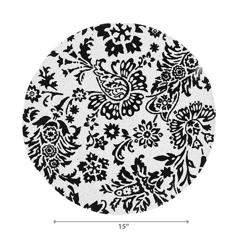 IH Casa Decor Printed Round Cotton Rope Placemat Black Baroque - Set of 12