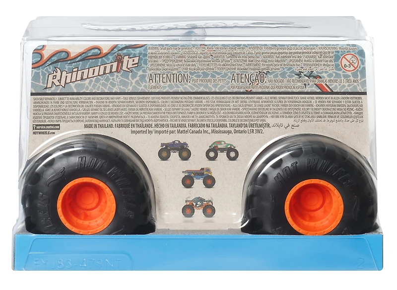 Hot Wheels Monster Trucks, Oversized Monster Truck in 1:24 Scale, Rhinomite