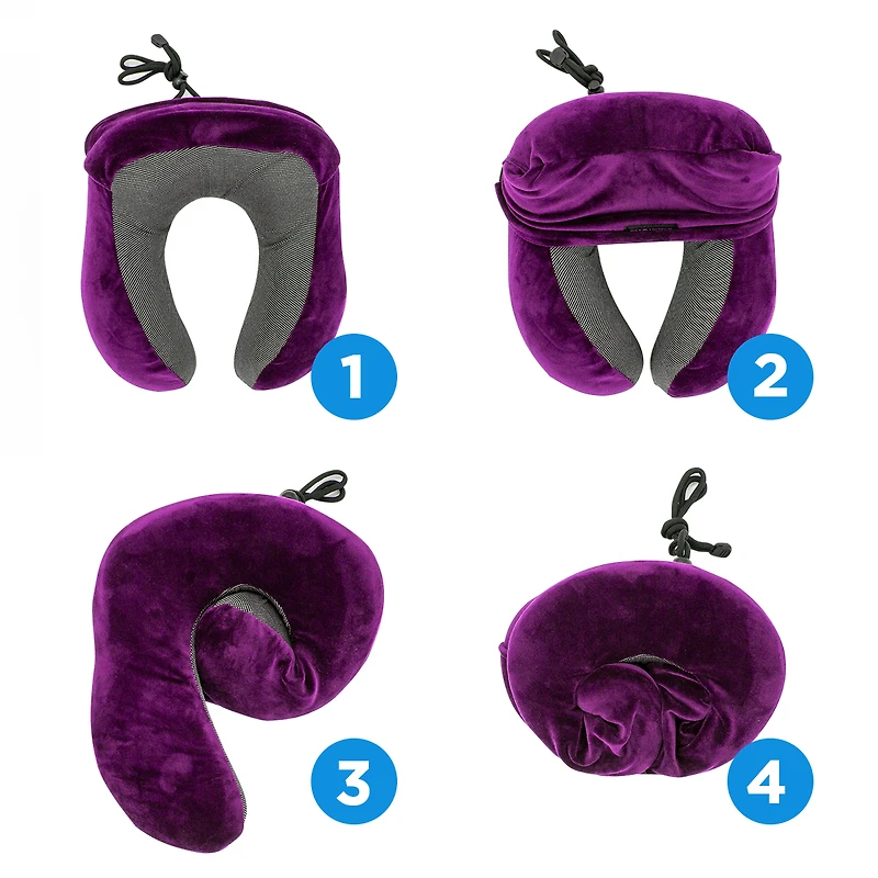 Dizz One Memory Foam Ergonomic Neck Pillow for Traveling, Folds Compact, Violet
