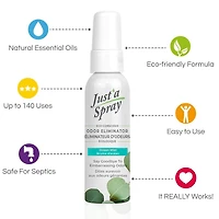 Éliminateur d'odeurs de toilettes Just'a Spray, Brume d'océan, 55 ml, Vaporisateur avant utilisation de la cuvette, Jusqu'à 100 utilisations