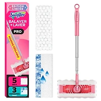 Swiffer Sweep and Mop Pro, Wicked Limited Edition Pink, 2-in-1 Floor Mopping and Sweeping Kit, 1 Device, 5 Sweep Refills, 3 Mop Refills