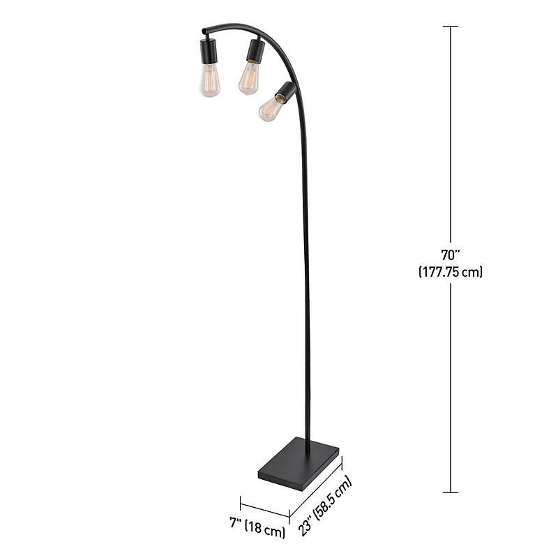 Globe Electric Winslow 70" 3-Light Metal Floor Lamp, Black, Satin Finish, 12950