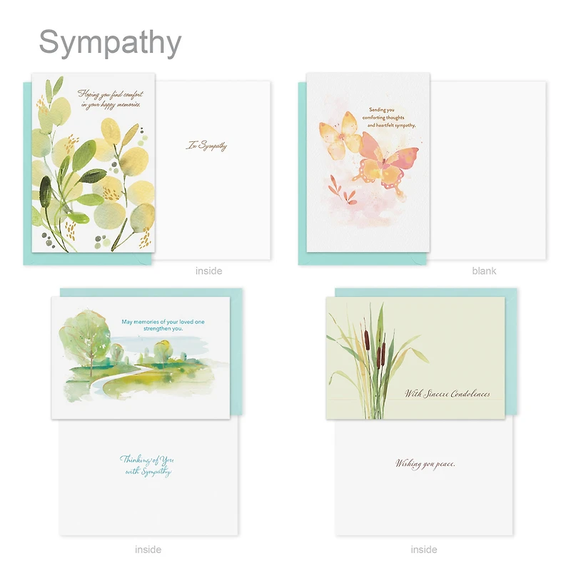 American Greetings - Assortiment de 15 cartes de condoléances avec enveloppes et cachets (Nature en aquarelle)
