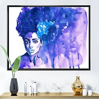 Designart Portrait bleu glorieux de femme afro-américaine ART MURAL À CADRE FLOTTÉ