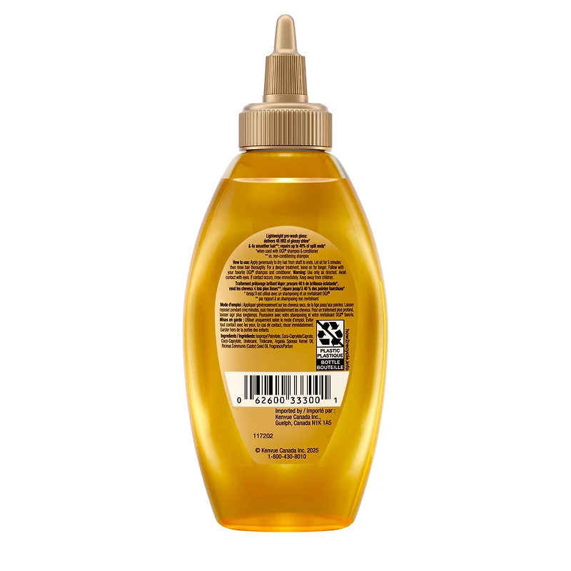 OGX Mirror Shine + Argan Oil Pre-Wash Hair Gloss, Smoothing Rinse Out Treatment for 48 Hours of Glossy Shine* & Nourishing Repair, Lightweight Hair Oil Mends Split Ends***