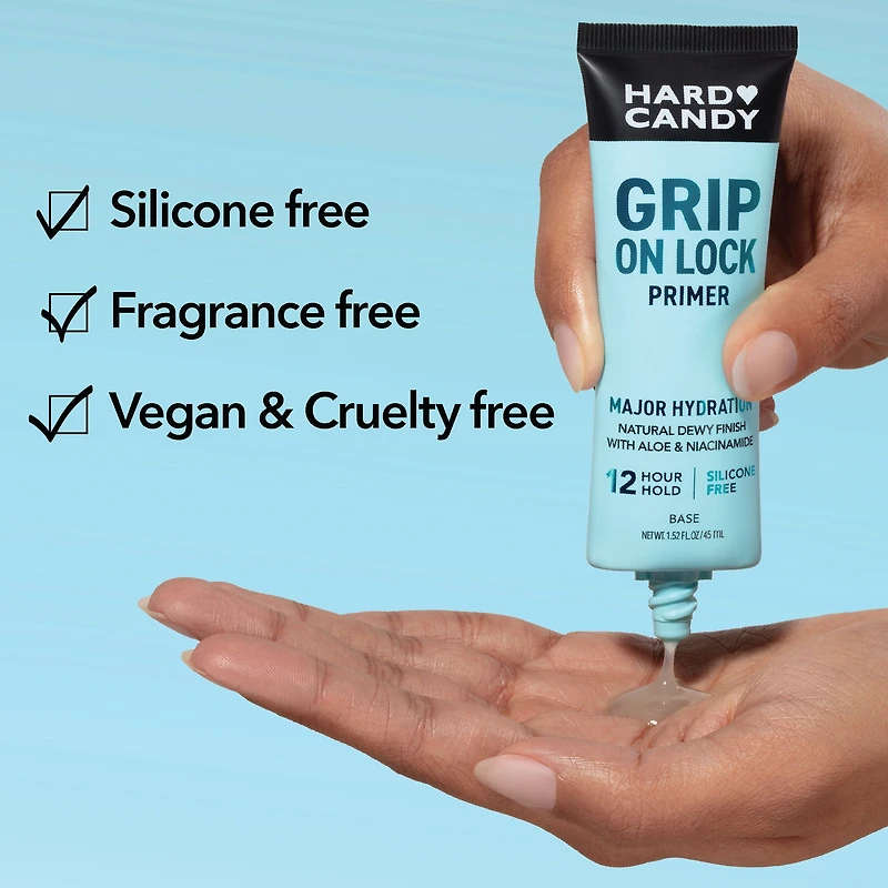 Hard Candy Grip On Lock Base de teint 12 heures à base d'eau, hydratante, aloe vera, niacinamide