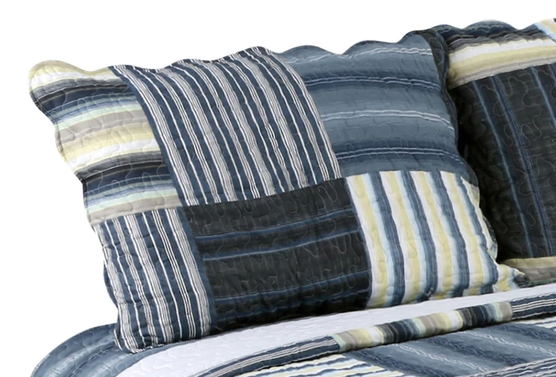 Marina Decoration Rich Printed Stitching Coverlet Bedspread Ultra Soft Summer Bedding Quilt Set with Quilted Sham, Classic Navy Blue Plaid Pattern