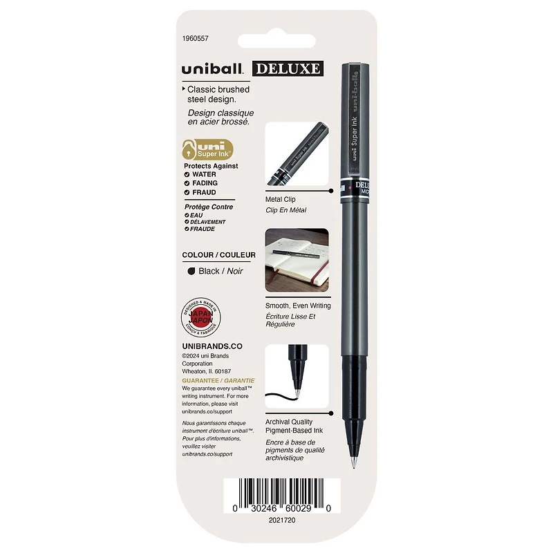 uniball™ Deluxe Rollerball Pens, Micro Point (0.5mm), Black, 3 Pack