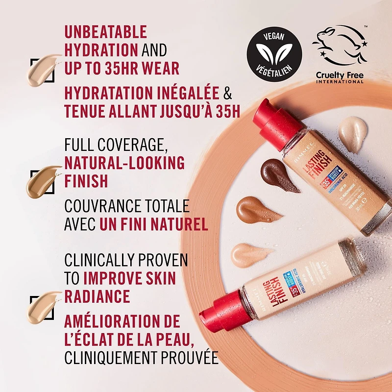 Rimmel Lasting Finish 35 Hour Foundation, Long-Wearing, Hydrating, Vegan Formula, Full-Coverage