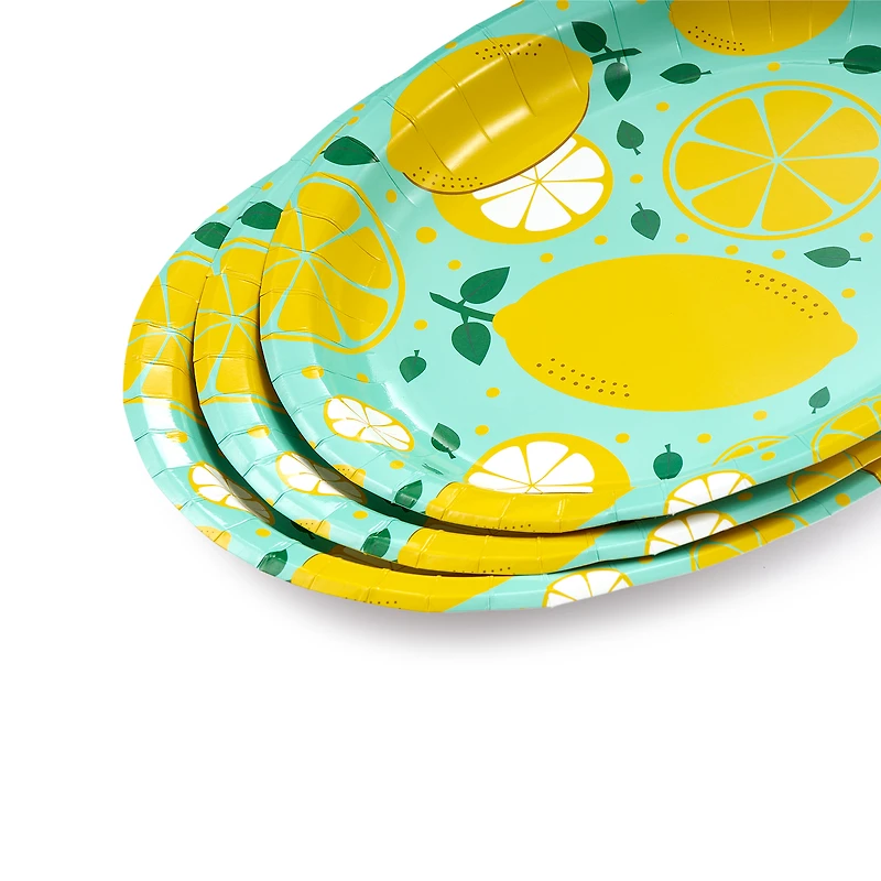 Way to Celebrate Assiettes ovales en carton, motif citron, lot de 8, été