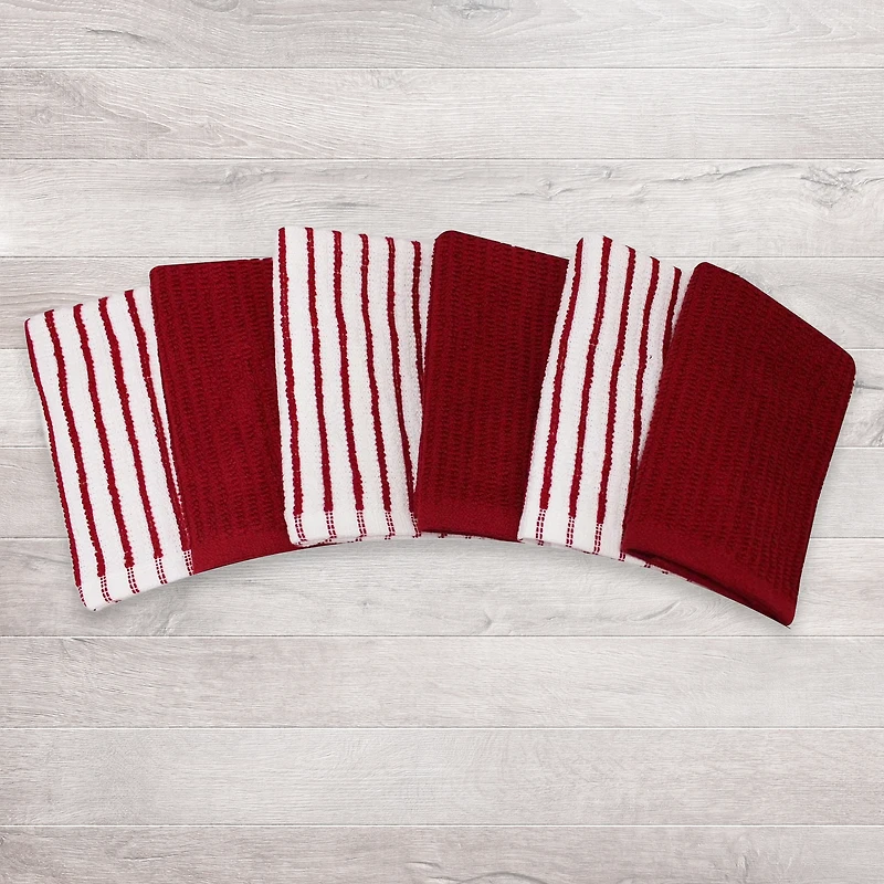 Hometrends Bar Mop Dish Cloth 6 pack, 100% Cotton, Red