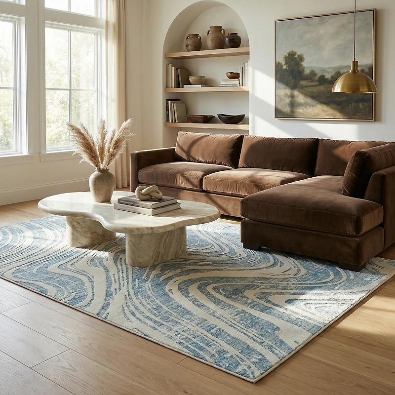 Rug Branch Nomad Abstract Indoor Area Rug, Blue Beige, Coastal - Living Room, Bedroom, Dining Room, and Kitchen