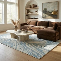 Rug Branch Nomad Abstract Indoor Area Rug, Blue Beige, Coastal - Living Room, Bedroom, Dining Room, and Kitchen