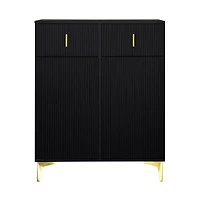 Homy Casa Black Storage Cabinet with 2 Drawers, Soft-Close Doors and Adjustable Shelves, Gold Accents