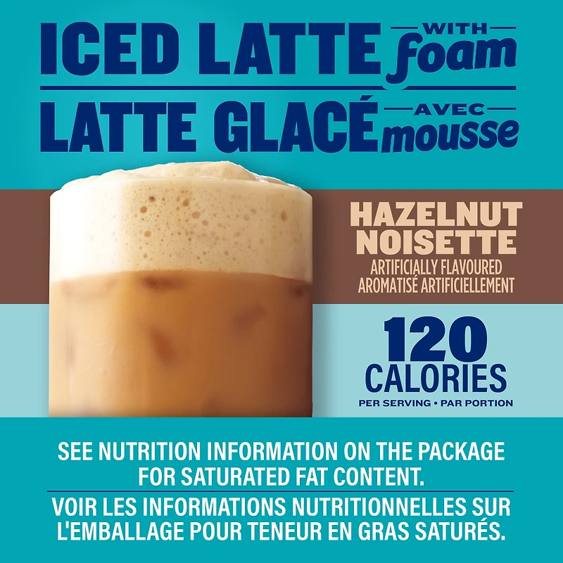 Mélange Instantané Pour Café Latte Glacé Aux Noisettes Avec Mousse, 6 Sachets