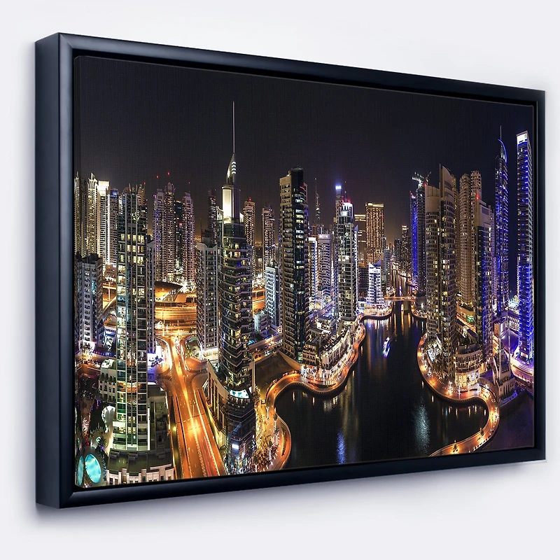 Design Art Dubai Marina View at Night Framed Canvas Art Print