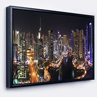 Design Art Dubai Marina View at Night Framed Canvas Art Print