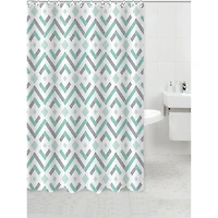 14Pc Set Peva S. Curtain + 12 Hooks + Bathmat (Geo Diamond)