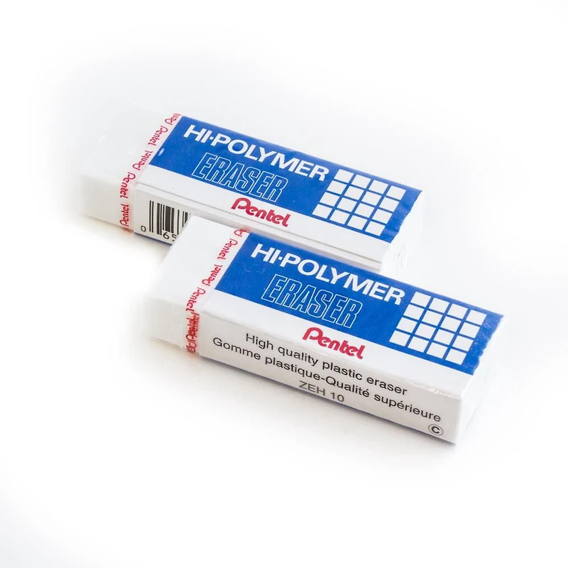 Pentel Hi-Polymer, High Quality Rubber Large White Block Eraser Box of 10