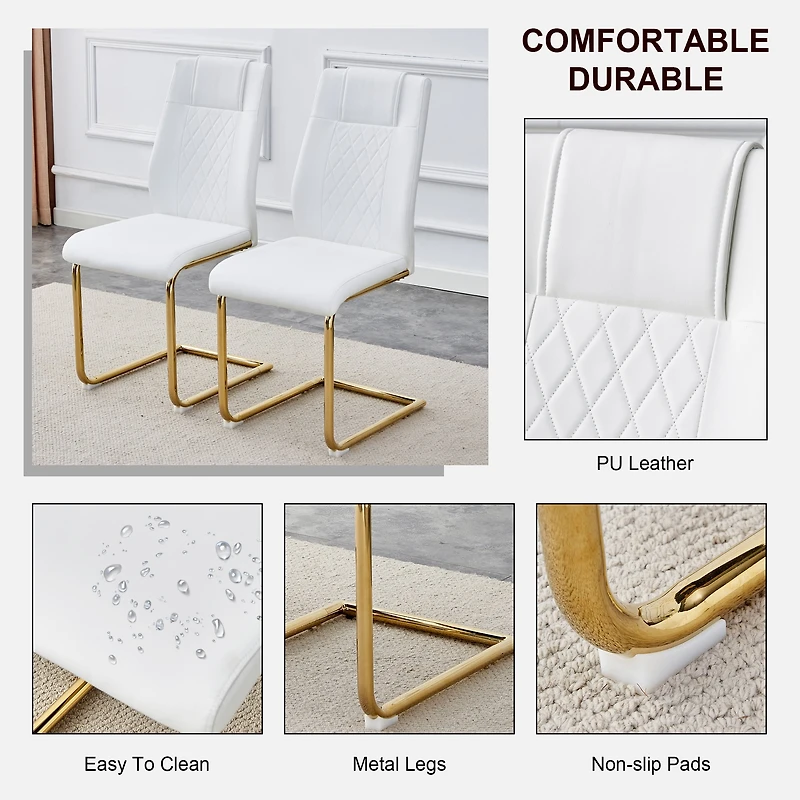 Noble House Modern style white PU dining chairs (4 per box) - featuring a mesh backrest design