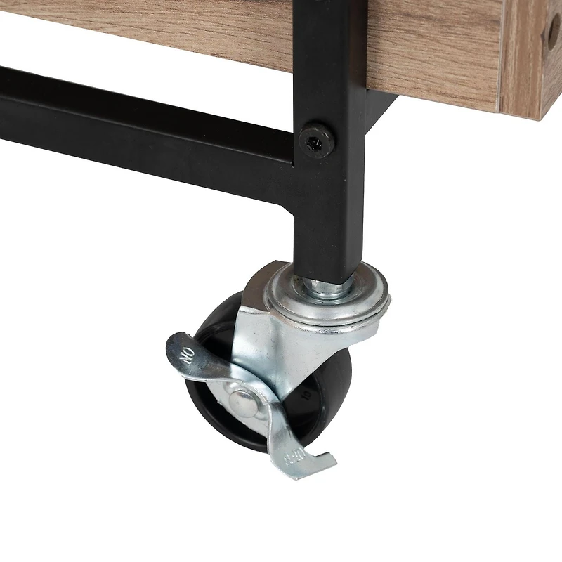 Better Homes & Gardens 3-Tier Wooden & Steel Rolling Utility Cart; Durable Metal Frame; Natural Oak and Black Metal Finish with Locking Casters.