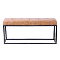Oli Tan Bench with Black Frame, Tan Distressed Finish Leather Upholstery, Stylish Ottoman, Rectangular Bench, Indoor Bench, Ideal for Dining Room, Living Room, Bedroom, Entryway, Hallway