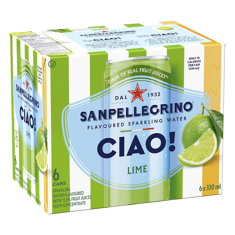 San Pellegrino CIAO! Lime Flavoured Sparkling Water, Dash of Real Fruit Juice 6x330ml