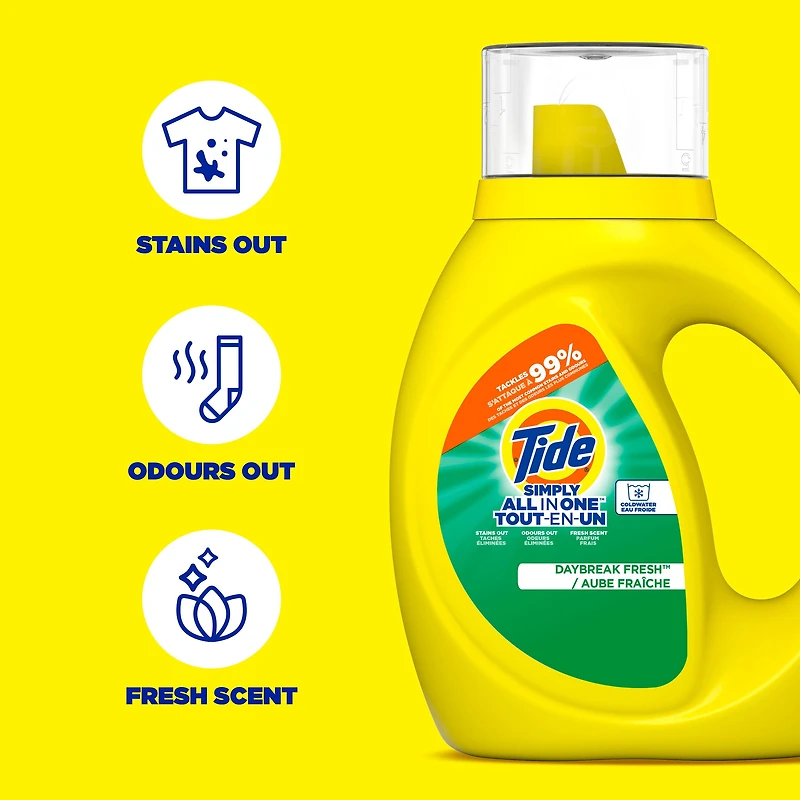 Tide Simply All-In-One Liquid Laundry Detergent, Daybreak Fresh Scent, 946 mL, 24 Wash Loads