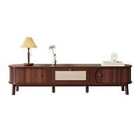Noble House TV Cabinet with Bamboo Slat Doors & Rattan Drawers, Rustic Media Console Storage Solution, Natural